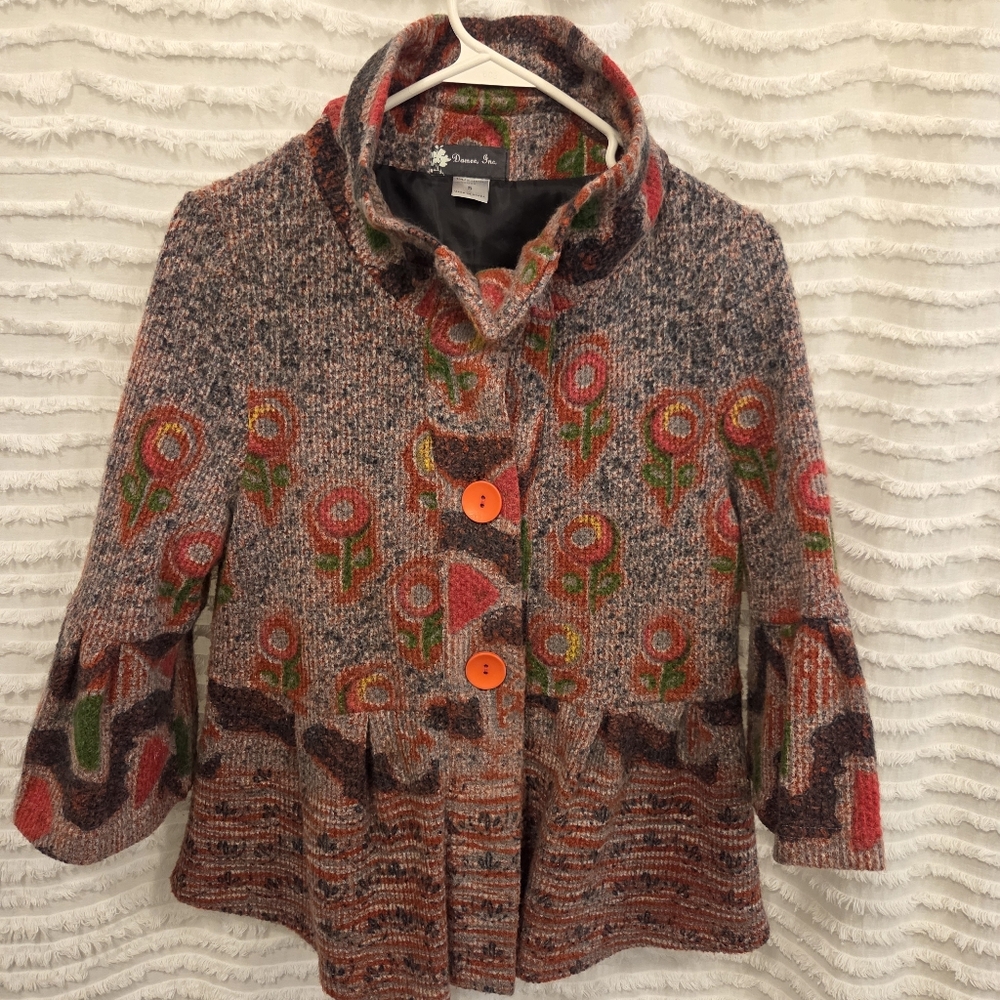 Damee Inc Woman's Knit Sweater Jacket Womens Small Boho Bell Sleeve Lined Floral